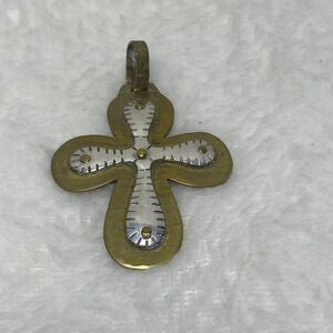 VTG Jeep Collins‎ Sterling Silver & Brass Religious Cross Pendant Christmas Gift